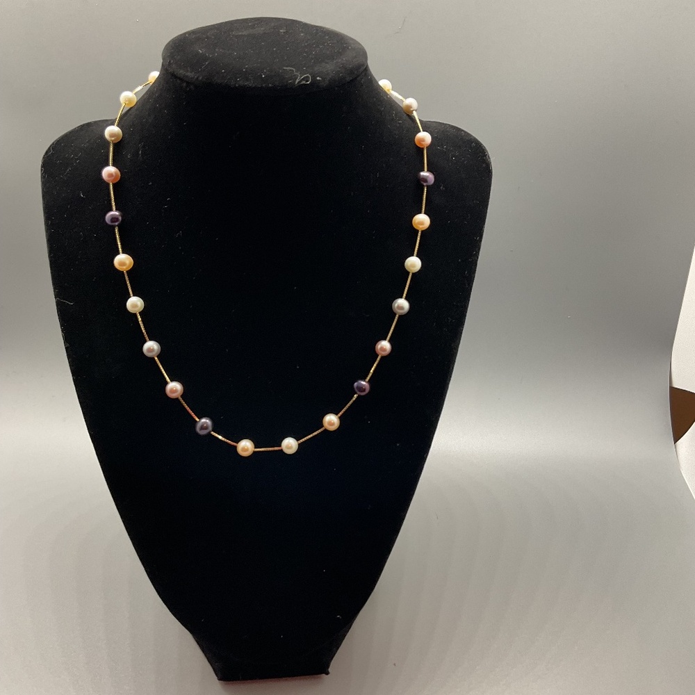 14K Yellow Gold Multicolor Pearl Necklace